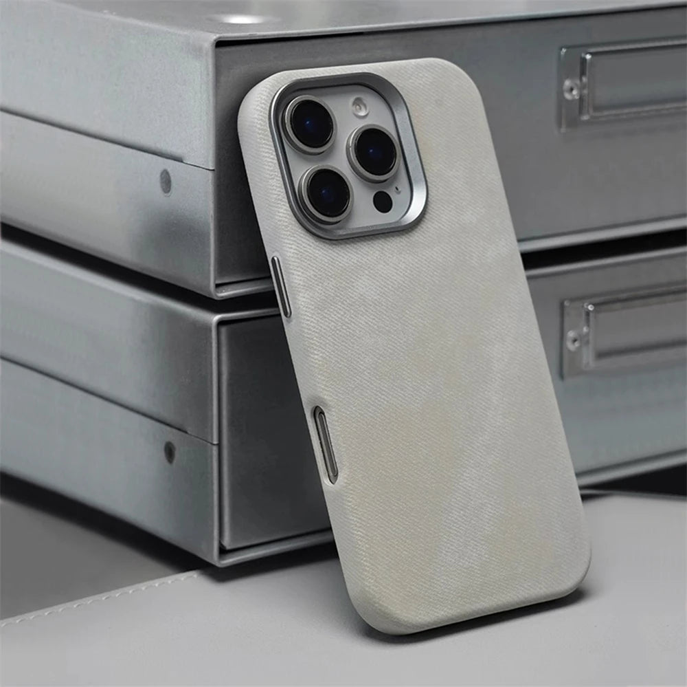 Cazé LuxeMag Fiber Leather Case – Shockproof Elegance for iPhone 12–17 Series