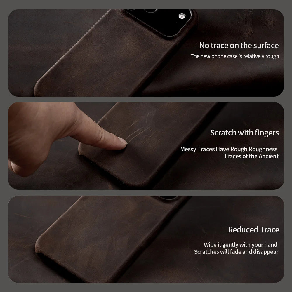 Caze Retro Pull-Up Leather Case – Genuine MagSafe Magnetic Back Cover for iPhone 15–17 Series