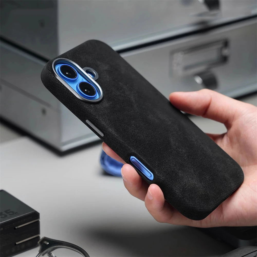 Cazé LuxeMag Fiber Leather Case – Shockproof Elegance for iPhone 12–17 Series